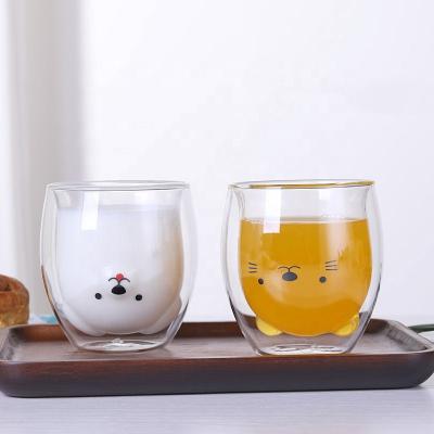 China Cute Novelty Cartoon Wall Glass Duck Milk Cup Insulated Bear Double Shaped Clear HBG Custom Glass For Promotional Gifts for sale