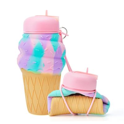 China Novelty Stored Ice Cream Shaped Portable Collapsible Sports Water Bottle Collapsible Silicone Outdoor Sports Collapsible Silicone Cup for sale