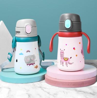 China Modern Creative Insulated Stainless Steel Thermos Vacuum Cup Cartoon Baby Training Vacuum Portable Cup With Straw for sale