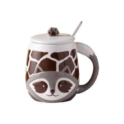 China Wholesale Stocked 3D Cartoon Animal Raccoon Shaped Milk Tea Ceramic Coffee Cup Office Mug Gift Ceramic Coffee Mug for sale