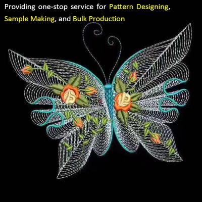 China Eco-freiendly 3D embroidery pattern design sample make production without MOQ for apparels, Qipao, wedding dress for sale