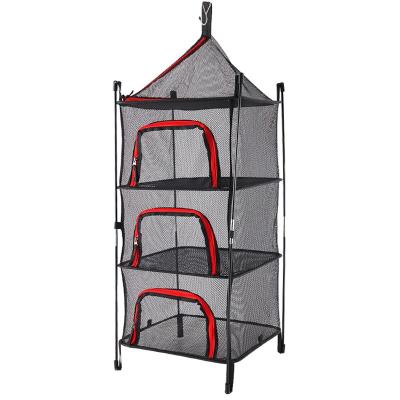 China Outdoor Folding Stored Drying Net Four-Layer Storage Basket Camping Fishing Hanging Drying Rack Net BBQ Baskets Portable Drying Rack for sale