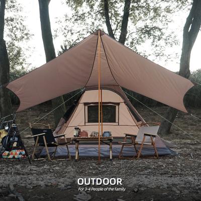 China Diagonal Tying Type Oxford Fabric Foldable Tents Aluminum Poles Double Layers Easy To Set Up Outdoor Camping Tent With Canopy for sale