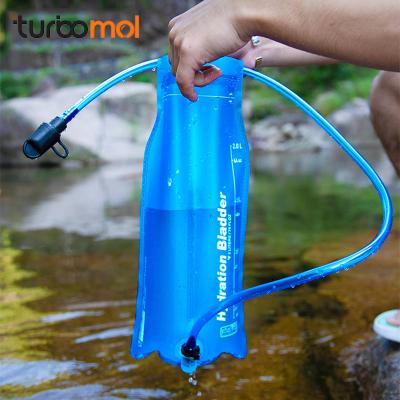 China 2L Drinking Water Bag Fashion Light Blue Folding Outdoor Sports Travel Mountaineering Suction Spout Portable Folding Bag for sale