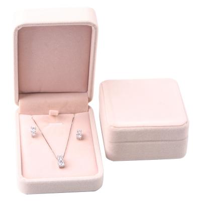 China Eco-Friendly Velvet Jewelry Box For Necklace Ring Pink Engagement Gift Container Wedding Ring Box for sale