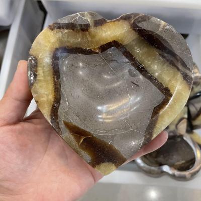 China China Hand Carved Natural Polished Septarian Heart Bowl Quartz Crystal Healing Rolls Yellow Septarian Ashtray Stones For Decor for sale