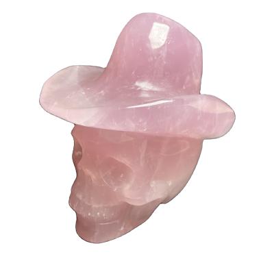 China China Wholesale Natural High Quality Rose Quartz Crystal Hat Skulls Carved Head Skulls For Crafts for sale