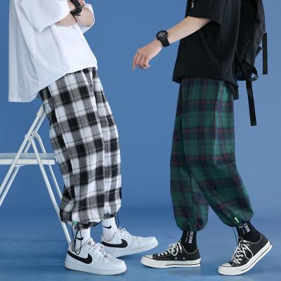 China Wholesale Cotton High Wide Leg Dropshipping Plaid Anti-wrinkle Dropshipping Waist Pants Male Casual Checked Elastic Band Men Pants for sale