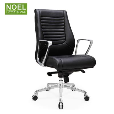 China Fashion Adjustable High End Aluminum Heavy Duty Aftermarket Swivel Mid Office Chair PU Leather Modern (Height) Armrest Chair for sale