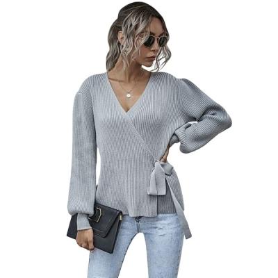 China Anti-wrinkle Sexy Women's Waist-Tight V-Neck Leisure And Comfortable Sweater for sale