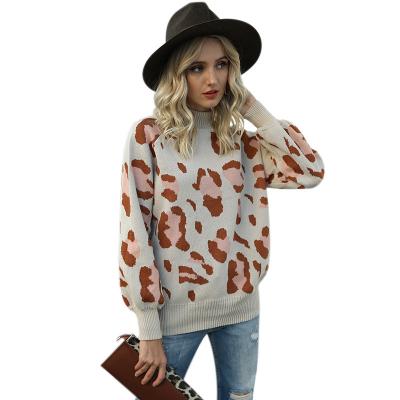 China 2021 High Quality Anti-wrinkle Women's Bishop Sleeve Leopard Knitted Sweater for sale