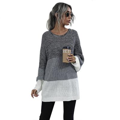 China Anti-Wrinkle Women's Casual Medium Length Fashion Contrast Knitted Sweater for sale