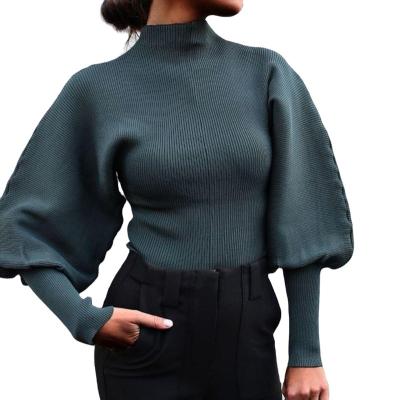 China Anti-Wrinkle Turtle Neck Sweater 2021 Women's Solid Lantern Sleeves Long Sleeve Pullovers Autumn Computer Knitted Wool/Nylon High Quality for sale