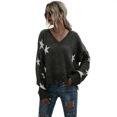 China 2021 Anti-Wrinkle Women's Casual Loose Knit Long Sleeve V-Neck Contrast Sweater for sale