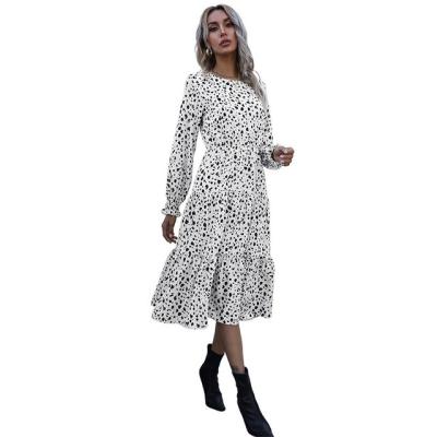 China Anti-wrinkle women autumn leopard casual backless long sleeve chiffon dress in 2021 for sale