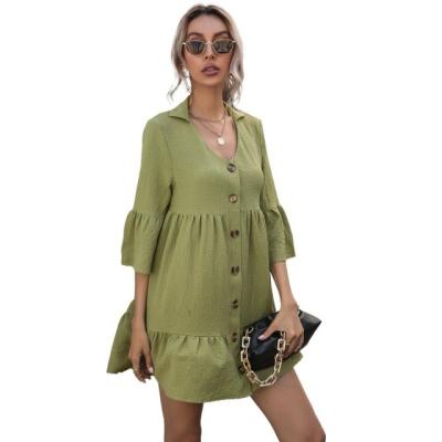 China Anti-wrinkle summer women's solid loose half sleeve casual shirt dress in 2021 for sale