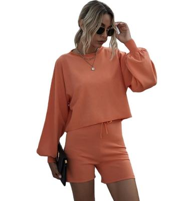 China 2021 QUICK DRY women's comfortable leisure fashion knitted jacket and shorts two-piece set for sale