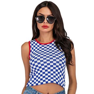 China QUICK DRY Women's summer Crew neck short knitted Fashionable Plaid tank top for sale