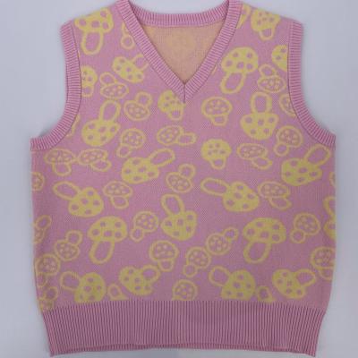 China New Spring 2022 Custom Anti-wrinkle Mushroom Jacquard Pink Soft Sweater Womens Tank Top for sale