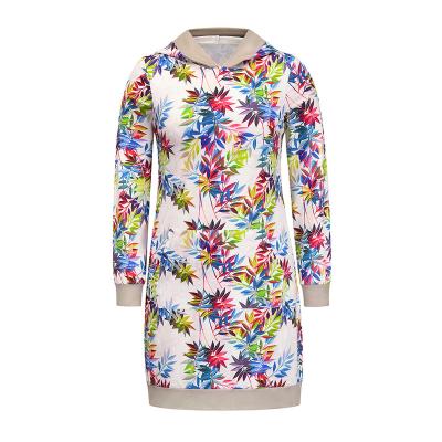 China 2021 Women's Fashion Casual Long Sleeve Contrast Printing Loose Hooded Sweatshirt Dress Anti-Shrink for sale