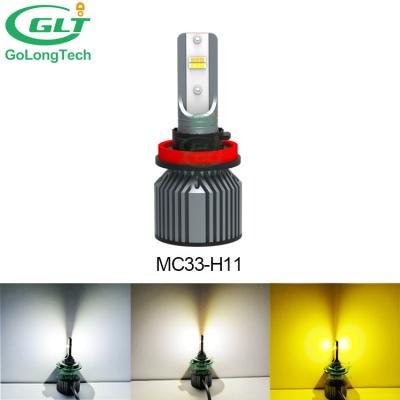 China MC33 10000LM 72W 6500K 4300K ​​3000K H9 H16 led headlight 2021 new tricolor auto light h8 car light h8 brightest high csp H11 for sale