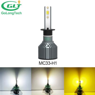 China Brightest Led Headlight Bulb 6500K 4300K ​​3000K H1 Tricolor Automotive Led Headlight Bulb MC33 10000LM 72W High Three Color Led Bulb for sale