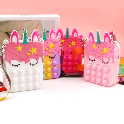 China Hot Selling Fashion Unicorn Push Pop Bubble Satchel Bag Toss Toy Kids Unique Design Relieve Stress Toy In Stock for sale