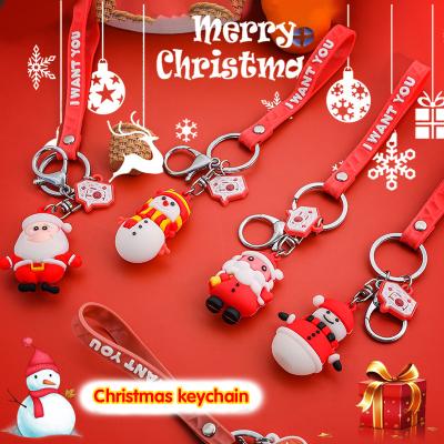 China 2021 New Cartoon Christmas Cartoon 3d Silicone Key Chain Customized Christmas Santa Keychain for sale