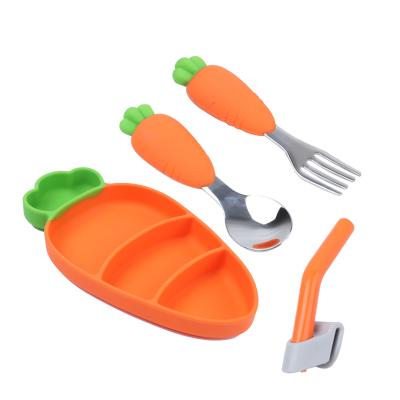 China Low MOQ Carrot Shape Baby Silicone Carrot Shape Bowl Set With Straw And Spoon for sale