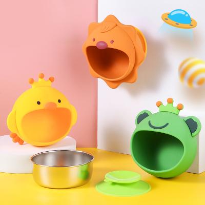 China Hot Selling New Article Stainless Steel Cartoon Silicone Viable Baby Bowl Portable Tableware Set for sale