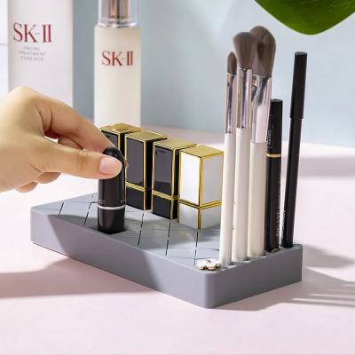 China Multifunctional Silicone Lipstick Eyeshadow Brush Showcase Makeup Make Brush Beauty Organizer Cosmetics Storage Box Lipstick Holder for sale