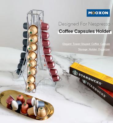 China Sustainable Amazon Capsules Gold Stand Stainless Steel Pod Milk Storage Rack Holder Coffee 32 Capsule Nespresso Holder for sale