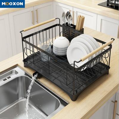 China 2 Tiers Kitchen Sustainable Storage Rack Rustproof Treatment Dish Bowl Rack Drying Rack With Drainer Dish for sale