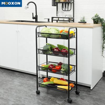 China 4-Tier Storage Metal Utility Rolling Cart With Big Storage And Metal Wheels For Kitchen for sale