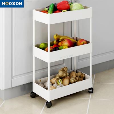 China Nordic Metal 3 Tier Rolling Living Room Storage Rack Kitchen Bathroom Rolling Trolley Mobile Rack for sale