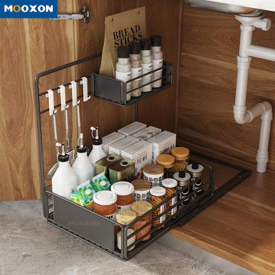 China 2-Tier Adjustable Workable Under Sink Cabinets Organizer Sliding Storage Drawer Under Sink Shelf for sale