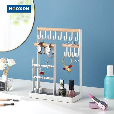 China 2 Tiers Multi-Functional Metal Sustainable Rack Hanging Organizer Earrings Necklace Display Jewelry Storage Rack for sale