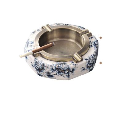 China Best selling blue ceramic creative American office household household ashtray minimalist Chinese hexagonal cigar ashtray and white ashtray for sale