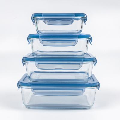 China Microwavable Recommend High Borosilicate Heat Airtight Square Glass Lunch Box Food Container for sale