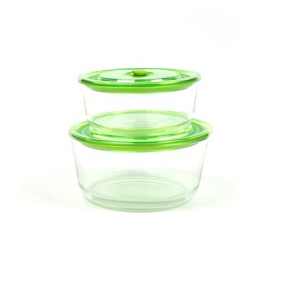 China Hot Goods High Borosilicate Glass Microwavable Round Glass Vacuum Food Storage Container Airtight Set for sale