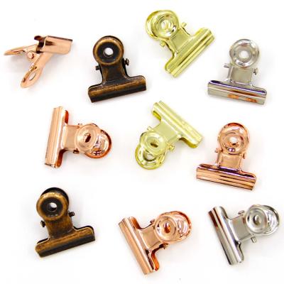 China Building area Rose Gold Little Clip Iron flange the round ticket clips stationery wallet small volume for sale