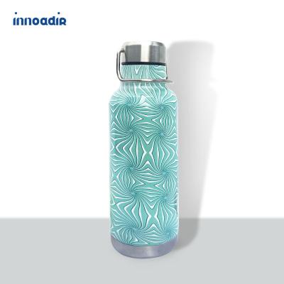 China PORTABLE Green 20oz Ripple Double Wall Vacuum Flask Insulated With Non-slip Handle For Sport for sale