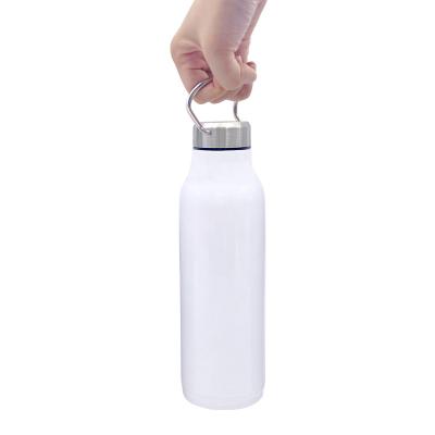 China PORTABLE Easy Carry Classic White Vacuum Insulated 20oz Wide Mouth Water Bottle With Handle for sale