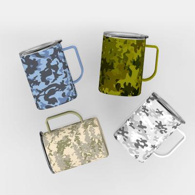 China 14oz Camouflage Color Sublimation Tumbler Stainless Steel Water Cups Best Selling Disposable Coffee Mugs With Handle for sale