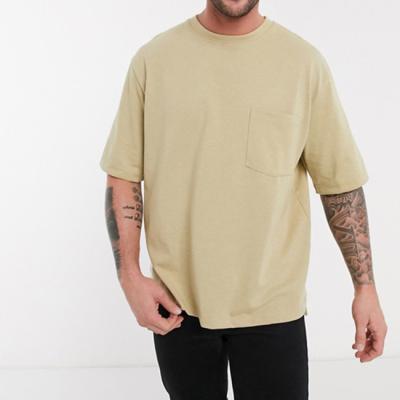 China Custom QUICK DRY Drop Front Shoulder Pocket Custom Cotton Mens 100% Cotton Crewneck Short Sleeve T-Shirt for sale