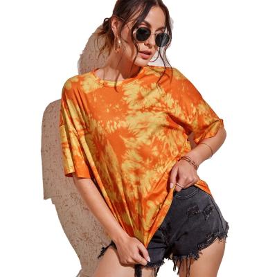 China Custom Oversized Anti-Wrinkle OEM Tie Dye T Shirts For Women Streetwear Shorts Sheath Womens Hip Hop Tee Tie Dye T Shirts for sale