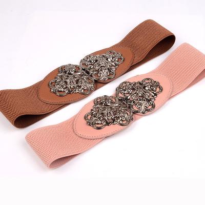 China ALLOY 6.0cm Width Two Pieces Decoration Buckle Joint Elastic Band Belts With Custom Logo for sale