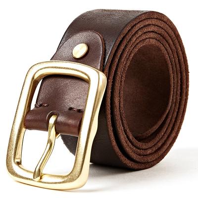 China Cowhide 3.8cm Width Pin Solid Brass Buckle Soft Genuine Leather Belts , Belt Genuine Leather for sale