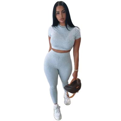 China 2021 Women Round Neck Short Sleeve Cocktail Hip-Up Breathable Top Leggings Set Yoga Suit 2 Piece Set for sale