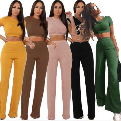 China Fashion New Overall Solid Color Workable Casual Slim Short Top Wide Leg Pants Two Piece Set for sale